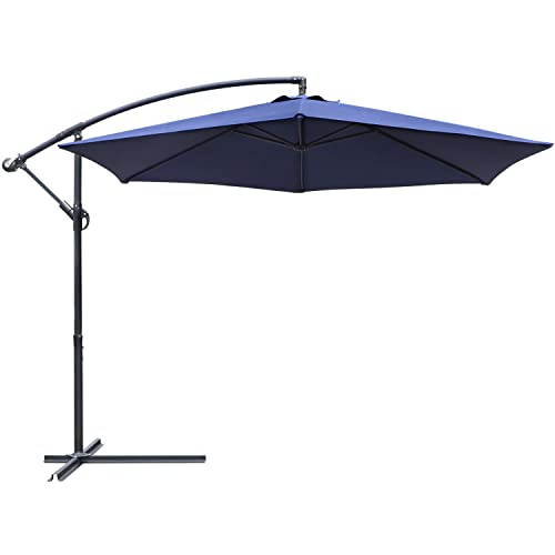 Greesum Offset Umbrella 10FT Cantilever Patio Hanging Umbrella Outdoor Market Umbrella with Crank and Cross Base for Garden, Lawn,Backyard & Pool, Dark Blue