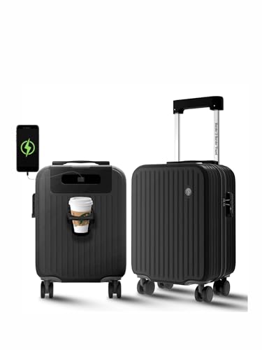 Border 2 Border Travel Underseat carry on luggage with wheels suitcase fits inside Spirit box personal item bag meets airline 18x14x8 dimensions hardshell underseater (Black)