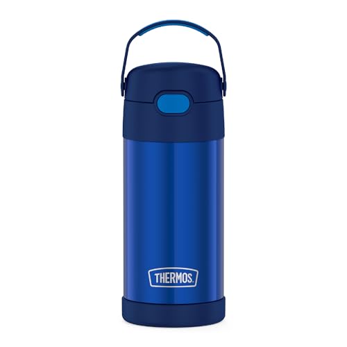 THERMOS FUNTAINER 12 Ounce Stainless Steel Vacuum Insulated Kids Straw Bottle, Blue