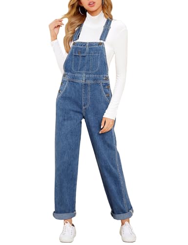 Vetinee Women's Indigo Skylight Bib Overalls for Women Regular Fit Casual Jeans Overalls for Women Pockets Women Overalls Straight Jean Jumpsuit for Women Classic Fit Size XX-Large XXL Size 20 Size 22