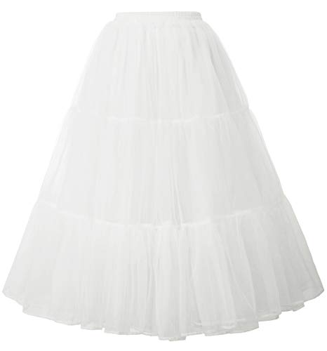 GRACE KARIN Women's 50s Vintage Rockabilly Petticoat 28‘’ Length Net Tulle Underskirt Petticoat Half Slip(M, Ivory #512)