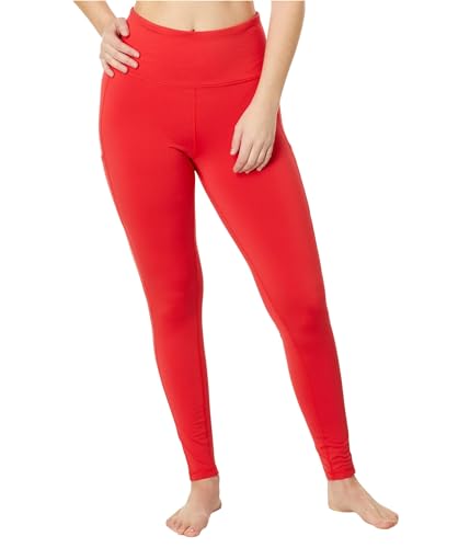Hot Chillys Women's Micro-Elite Chamois Midweight Thermal Warming Stretching Body Fit Base Layer Legging with Pockets, Modern Red, Medium
