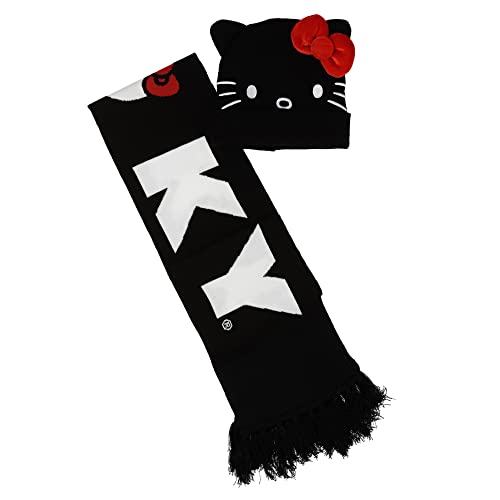 Hello Kitty Knit Scarf & 3D Cuff Beanie Cold Weather Set for Kids & Adults, 2 PC Set