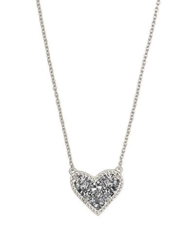 Kendra Scott Ari Heart Adjustable Length Pendant Necklace for Women, Fashion Jewelry, Rhodium-Plated, Platinum Drusy