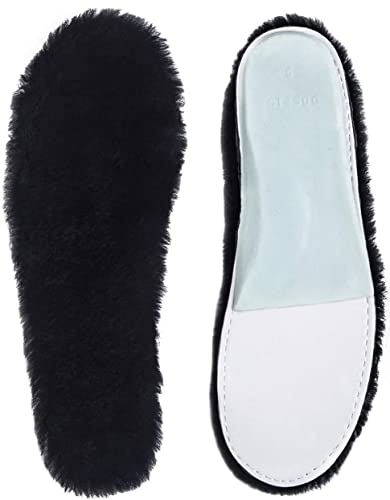 ABUSA Black Sheepskin Insoles Women's Premium Think Wool Fur Fleece Inserts Cozy & Fluffy 8