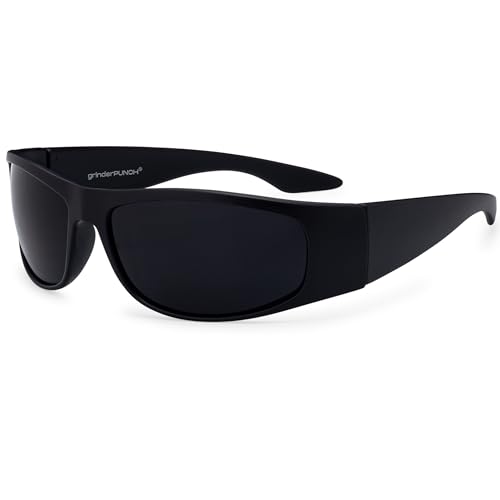 grinderPUNCH Super Dark Lens Black Sunglasses | Biker Style Rider | Wrap Around Frame