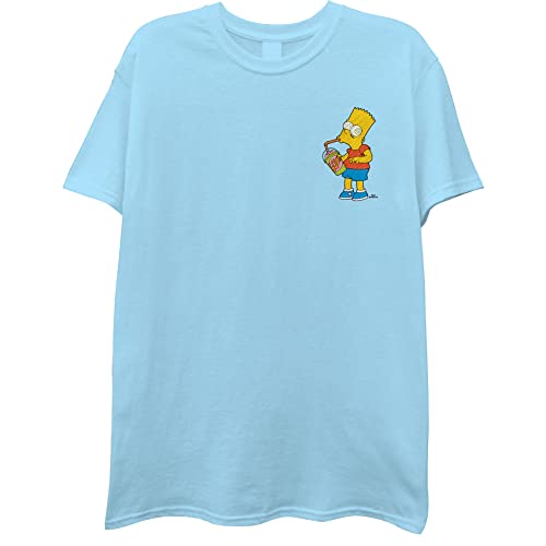The Simpsons Men's Bart Simpson Classic Shirt Homer, Bart, Lisa Tee Embroidered Chest T-Shirt (Light Blue, Small)