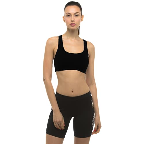 Private Island Women UPF 50+ Swim Tank Bra Short Top Sports Bras Swimsuit Rash Guard (M, Black-YST)