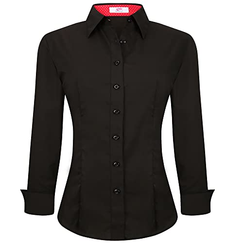 Esabel.C Womens Button Down Shirts Long Sleeve Regular Fit Stretch Work Blouse Black XL