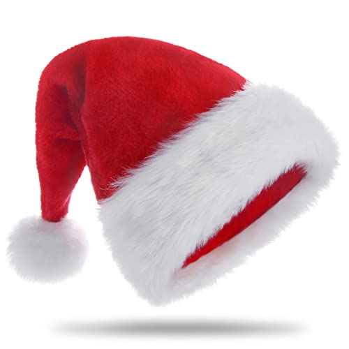HUICOCY Santa Hat,Unisex Velvet Fabric Christmas Hat with Comfort Lining&Plush Brim, Xmas Santa Holiday Hat for Adults