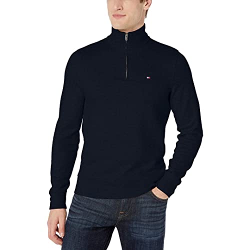 Tommy Hilfiger mens 1/4 Zip Mockneck Sweatshirt, Tommy Captain, Large US