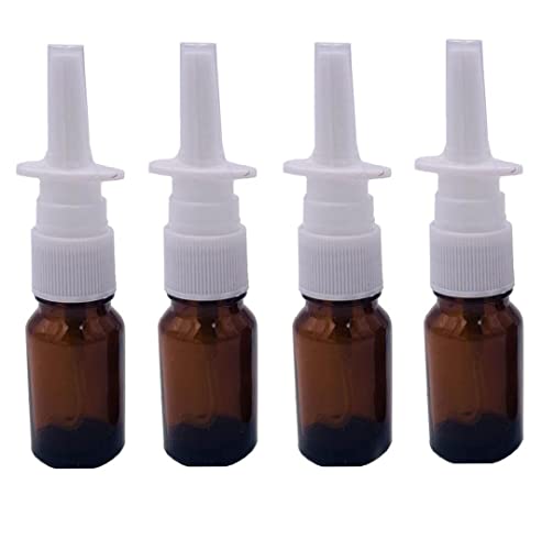 4PCS 10ML Empty Refillable Amber Glass Nasal Spray Bottle Pump Sprayers Container for Nasal Irrigation Spray Saline Water Applications
