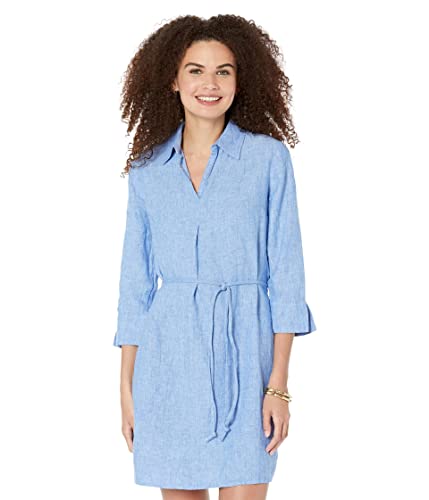 Lilly Pulitzer Womens Pilar Tunic Linen Dress Beckon Blue/Sea Salt Blue SM One Size