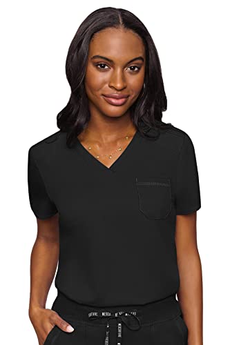Med Couture Touch Women’s Chest Pocket Tuck in Top, Black, Medium