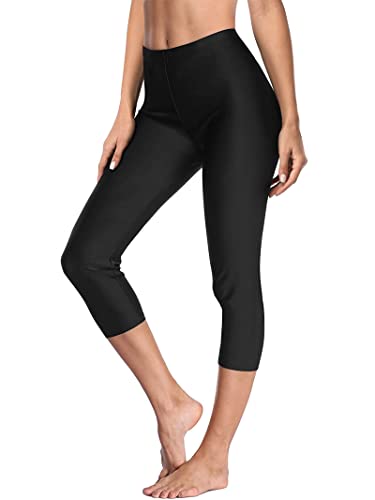 ATTRACO Swim Pants for Women Plus Swim Shorts Black Swim Leggings Swim Tights 2XL
