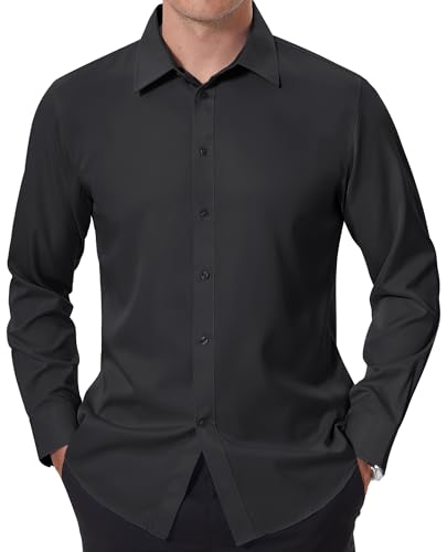 DEMEANOR Mens Dress Shirts Slim Fit Dress Shirts for Men Long Sleeve Stain Resistant Button Down Shirt Men Dress Shirts Black