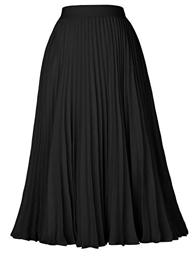 Kate Kasin Women's Pleated Midi Skirt Summer A-line Skirt Black Size S KK659-3