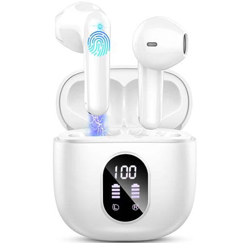 Wireless Earbud Bluetooth 5.3 Headphones 50H Playtime Stereo Bass Ear Buds, in-Ear Earphones with 4 ENC Mic LED Display Noise Cancelling Earbud, Bluetooth Earbud IP7 Waterproof Sport for Android iOS