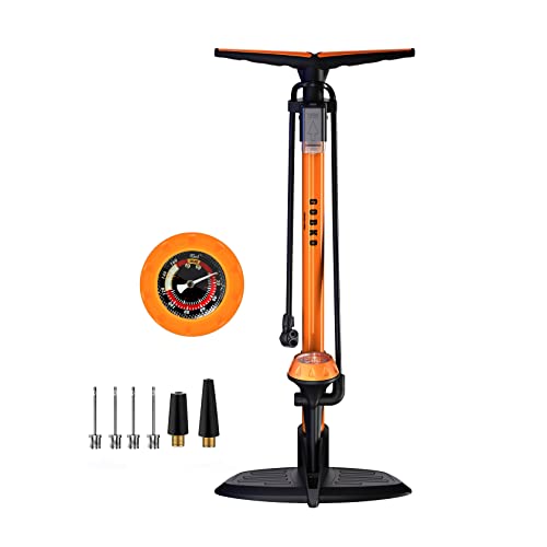 GOBKO Bike Floor Pump with Gauge,Floor Bicycle Pump with Both Presta and Schrader Bicycle Pumps Valves High Pressure 160Psi Multi-Purpose Portable Air Pump for Road Bike MTB Sports Balls