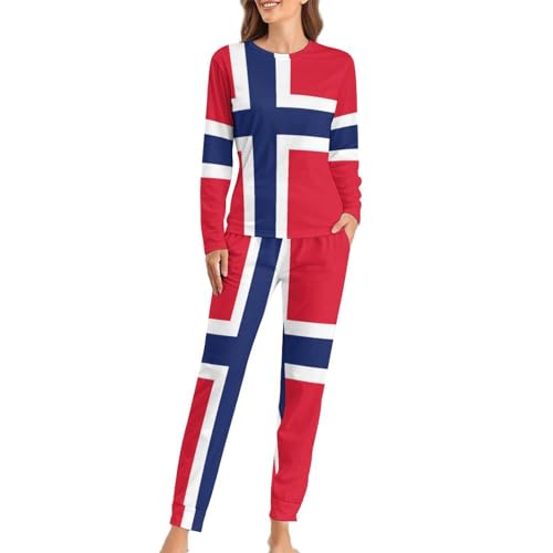 Women's Pajama Set Norway Flag 2 Piece Long Sleeve Soft Comfy Pajamas Lounge Pants with Pockets XS