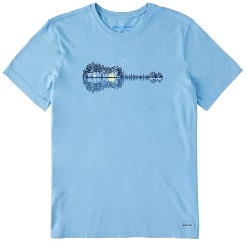 Life is Good. Men's Pine Guitarscape Short Sleeve Crusher Tee, Cool Blue, Medium
