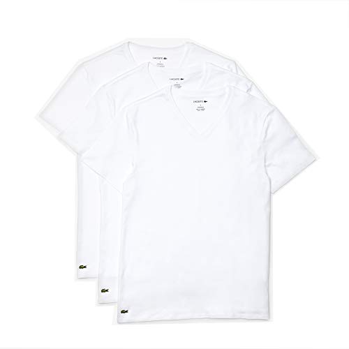 Lacoste Men's Essentials 3 Pack 100% Cotton Regular Fit V-Neck T-Shirts, White, M