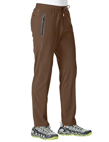 TBMPOY Men's Travel Hiking Pants Lightweight Athletic Pant Quick Dry Windbreaker Fishing Running Active Jogger Brown L