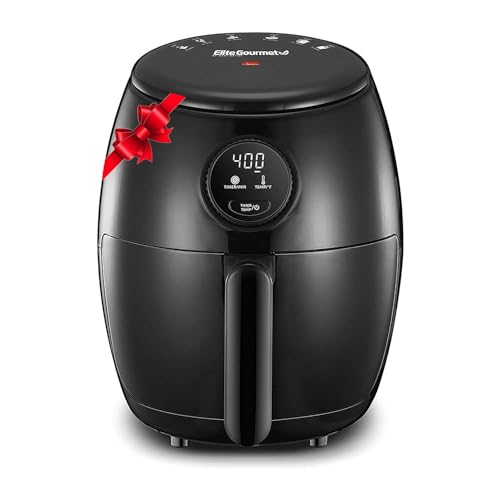 Elite Gourmet EAF2612D Personal 2.1Qt Compact Space Saving Programmable Hot Air Fryer, Oil-Less Healthy Cooker, Timer & Temperature Controls, 1000W, Black