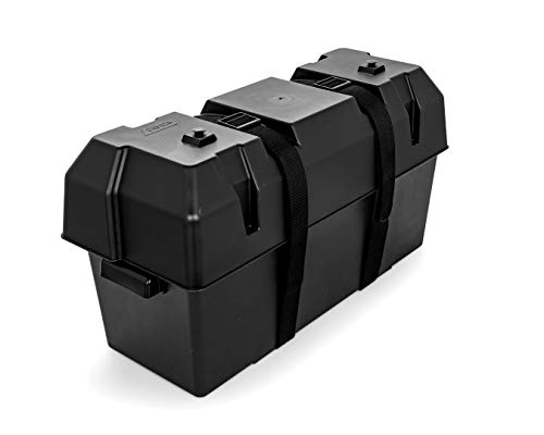 Camco Double Battery Box | Safely Stores RV, Automotive, and Marine Batteries | Features a Heavy-Duty Corrosion-Resilient Polymer Construction and Measures Inside 21-1/2' x 7-3/8' x 11-3/16' (55375)