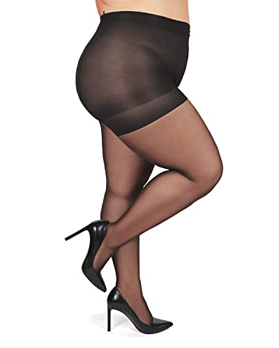 MeMoi All Day Plus Size Curvy Sheer Control Top Pantyhose Off Black 7X