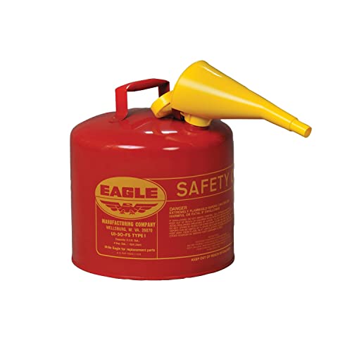 Eagle UI50FS Red Galvanized Steel Type I Gasoline Safety Can with Funnel, 5 gallon Capacity, 13.5' Height, 12.5' Diameter,Red