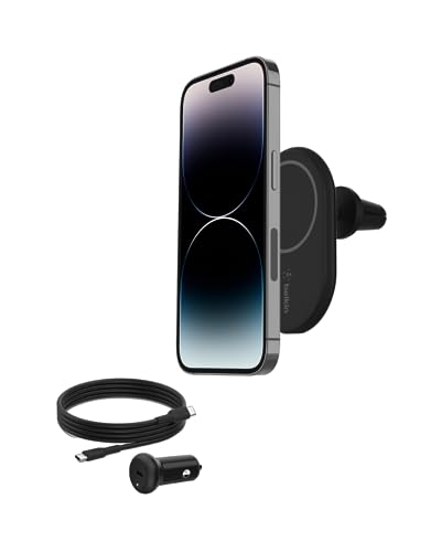 Belkin Magnetic Wireless Car Charger - MagSafe Compatible Car Mount Wireless Charger - Air Vent Mount with Included Power Supply for iPhone 14, iPhone 13 & iPhone 12 - Phone Mount Charger