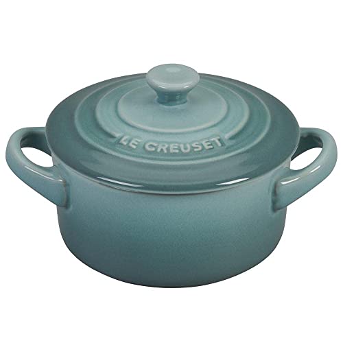 Le Creuset Stoneware Mini Round Cocotte with Lid, 8 oz., Sea Salt