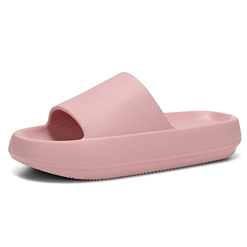 Dirk Slides for Women and Men Sandals Pillow Slippers Shower shoes Cushioned Cloud Slides,Pink,12 Women/10 Men