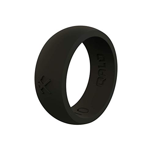 QALO Men's Classic Q2X Rubber Silicone Ring, Rubber Wedding Band, Breathable, Durable Rubber Wedding Ring for Men, 8.5mm Wide 2.5mm Thick, Black, Size 10