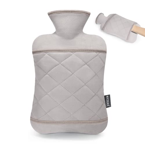BYXAS Hot Water Bottle with Hand Pocket Cover–2.0L BPA Free PVC Water Bag, Odorless Superior Material, Grey