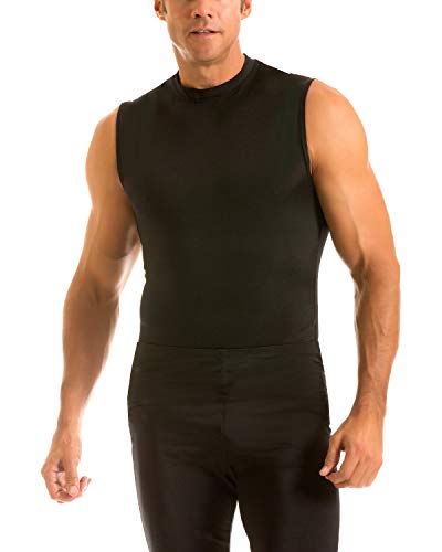 Insta Slim Men's Compression Sleeveless Muscle High Crew Neck T-Shirt (X-Large- Black) (Made in The USA)