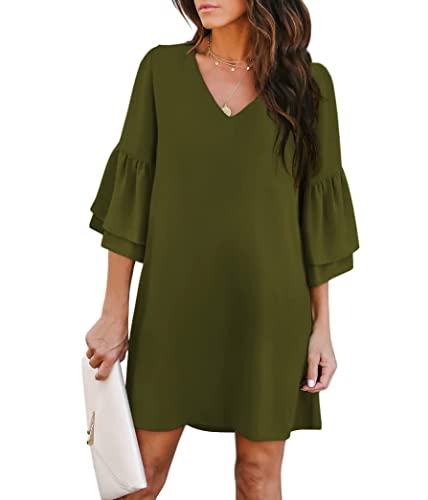 BELONGSCI Women's 2023 Summer Dress Sweet & Cute V-Neck Bell Sleeve Shift Dress Mini Dress, Perfect for Wedding or Graduation