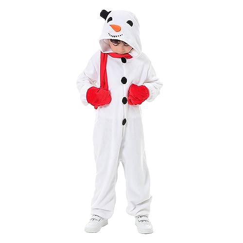 Funivals Snowman Costume Kids with Scarf Gloves，Christmas Snowman Olaf Hooded Jumpsuit with Little Hat Accessories（L）