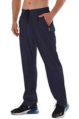 AIRIKE Men's Elastic Waist Hiking Pants Water Resistant Quick-Dry Lightweight Outdoor Sweatpants with Zipper Pockets Darkblue