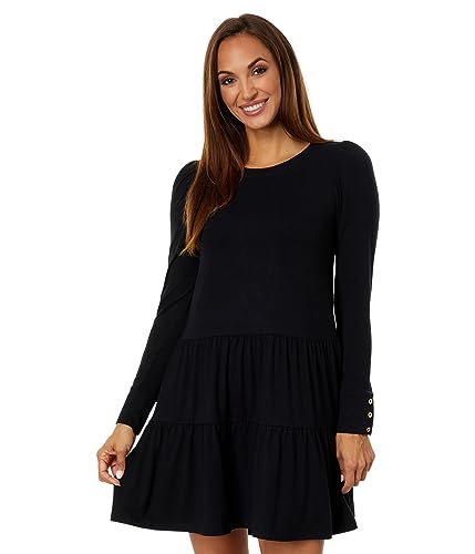 Lilly Pulitzer Arlette Long Sleeve Short Dress For Women – Pull-On Style – Gold-tone Buttons – Rayon Blend Onyx LG One Size