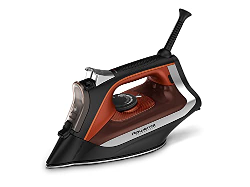 Rowenta Access Stainless Steel Soleplate Steam Iron for Clothes 300 Microsteam Holes, Cotton, Wool, Poly, Silk, Linen, Nylon 1700 Watts Portable, Ironing, Fabric & Garment Steamer DW2360, Black