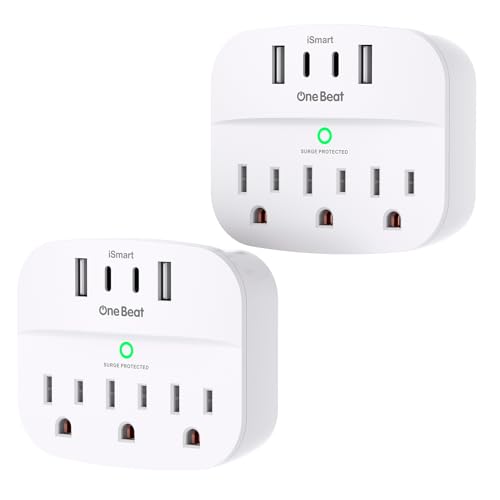 2 Pack Multi Plug Outlet Splitter with USB, Surge Protector Outlet Extender with 3 Wall Outlets 4 USB Wall Charger(2 USB C), 490 Joules, ETL Listed, Small Outlet Adapter Plug Extender for Travel