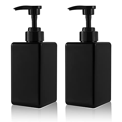 15 oz Hand Soap Dispenser, Plastic Pump Bottles, Refillable Empty Lotion Dispenser Liquid Container for Shampoo, 2 Pack Black