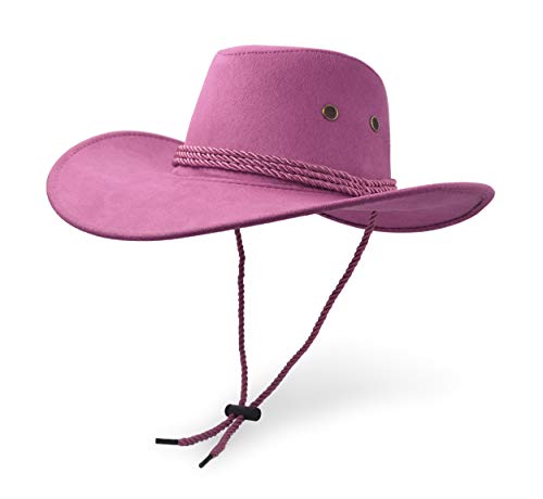 Cowboy Hat, Sun Hat Faux Felt Leather Suede Travel Cap Western Hat Outdoor Sun Protect Pink