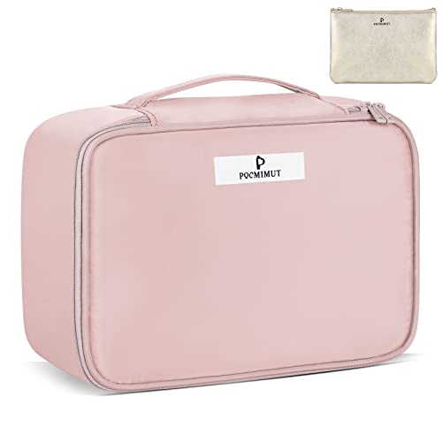 Pocmimut Travel Makeup Bag - Cosmetic Bags for Women Large Make Up Bag Organizer Makeup Case Toiletry Bag with Brush Compartment (Baby Pink)