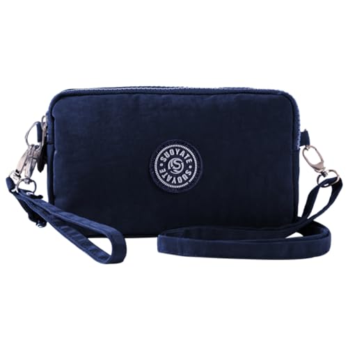 Valexbia Multifunction 3 Layers Zipper Wallet Handbag Nylon Crossbody Shoulder Bags Storage Purse Mini Cellphone Pouch Case Wrist Bag with Shoulder Strap