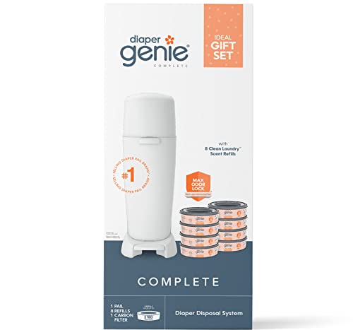 Diaper Genie Registry Gift Set | Includes Diaper Genie Complete Diaper Pail, 8 Refill Bags, 1 Carbon Filter | Perfect Starter Kit