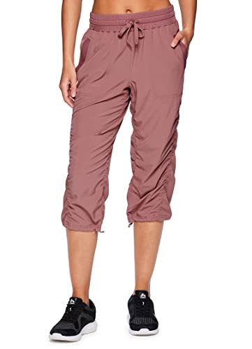RBX Women's Stretch Woven Lightweight Body Skimming Drawstring Capri Pant Dusty Rose M