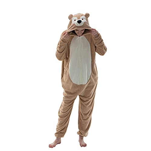 COSUSKET Snug Fit Flannel Duffy Bear Onesie Pajamas, Halloween Walrus Animal One Piece Costume (Duffy Bear, Medium)